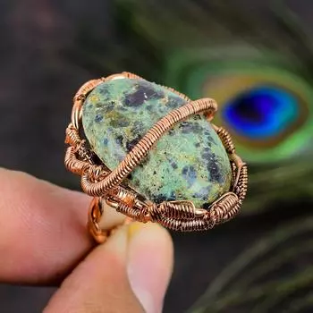 Рубин в кианите драгоценный камень ручная работа медная проволока обертка ювелирное кольцо размер 9 m0V96