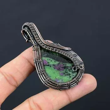 Рубин зоизит, драгоценный камень, чистая медная проволока, обернутая подвеской ручной работы, ювелирное изделие для новогоднего подарка 2.83 Inches зелёный