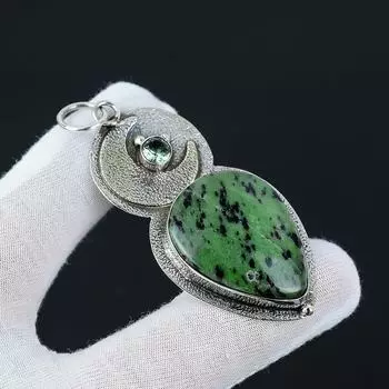 Рубин Зойсайт, подвеска из драгоценного камня с голубым топазом, подвеска из стерлингового серебра 925 пробы, эффектное ожерелье ручной работы, ювелирные изделия из целебных кристаллов для подарков 2.55