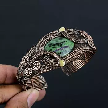 Рубин Зойзит, драгоценный камень, чистая медная проволока, завернутая в манжеты/браслет ручной работы, ювелирные изделия Adjustable зелёный