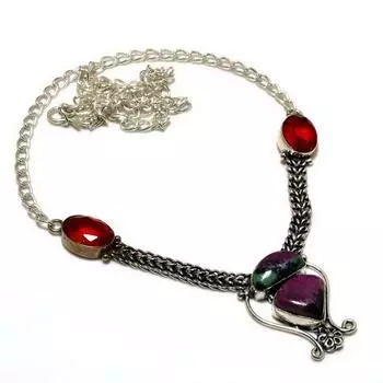 Рубин Зозит Гранат 925 Посеребренная ювелирная цепочка ручной работы 18 дюймов 18 зелёный