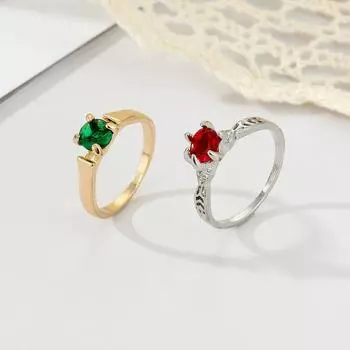 Рубиновое и зеленое кольцо с искусственным драгоценным камнем, модное элегантное очаровательное женское универсальное украшение для темперамента 13873