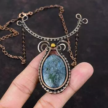 Рубиновое ожерелье из кианита, медная проволока, обернутая драгоценными камнями, регулируемое ожерелье, ювелирные изделия ручной работы, медная проволока, обернутая ожерелье, свадебный подарок