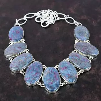 Рубиновое синее ожерелье с кианитом, ожерелье из стерлингового серебра 925 пробы, регулируемая цепочка, ожерелье, драгоценный камень, ювелирное изделие ручной работы, подарок для женщин, уникальные ювелирные изделия Adjustable