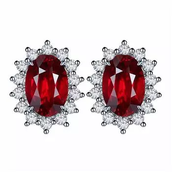 Рубиновые серьги-гвоздики женские в европейском стиле, розовое золото, красные сапфировые серьги-гвоздики с бриллиантами