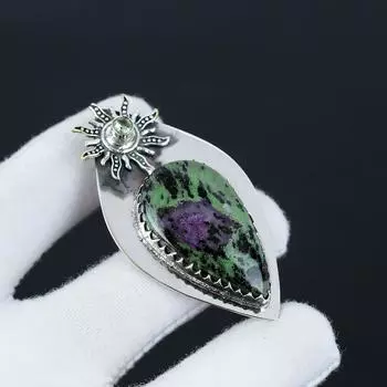 Рубиновый цоизит, подвеска из зеленого апатита, натуральный драгоценный камень рубиновый цоизит, подвеска из стерлингового серебра 925 пробы для женщин, подвеска для подарков 6 Cm. зелёный/фиолетовый