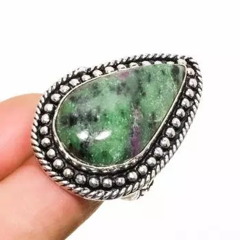 Рубиновый цосит драгоценный камень кольцо ручной работы посеребренное 925 пробы размер 7