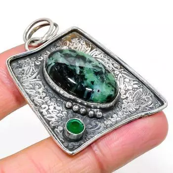 Рубиновый цосит, изумруд натуральный, созданный в лаборатории, ювелирное украшение ручной работы, кулон 2,05 дюйма N6T39
