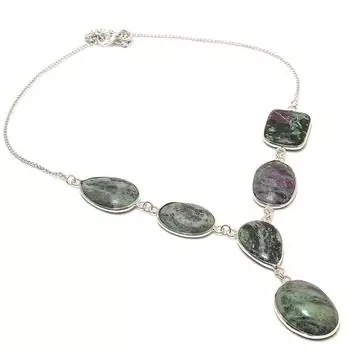 Рубиновый цосит, созданный в лаборатории, ювелирное ожерелье ручной работы из стерлингового серебра 925 пробы, 18 дюймов, E8h71