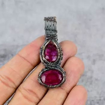 Рубиновый драгоценный камень Чистая медная проволока Оберточная подвеска для ювелирных изделий ручной работы 2.48 inches красный