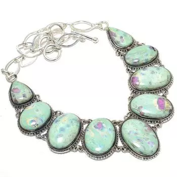 Рубиновый драгоценный камень фуксит ручной работы из серебра 925 пробы, ожерелье 18 дюймов JCN370-47