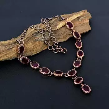 Рубиновый драгоценный камень, медные ювелирные изделия ручной работы, гальванопластика, удивительное ожерелье, созданное в лаборатории для женщин 18 Inches With Adjustable красный