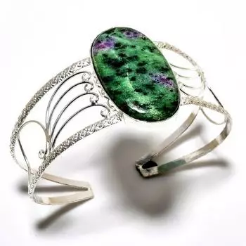 Рубиновый драгоценный камень зосайт 925 посеребренный ювелирный браслет ручной работы-манжета