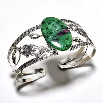 Рубиновый драгоценный камень зосайт 925 посеребренный ювелирный браслет ручной работы-манжета