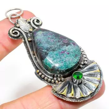 Рубиновый фуксит, диопсид драгоценный камень 925 стерлингового серебра ювелирное изделие кулон 3.11 R4D67