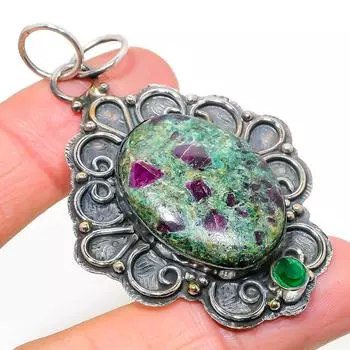 Рубиновый фуксит, диопсид драгоценный камень 925 стерлингового серебра ювелирное изделие кулон 2.60 y3C29
