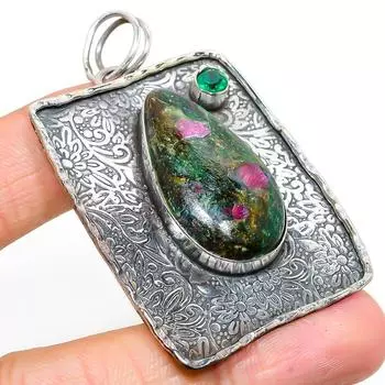 Рубиновый фуксит, диопсид драгоценный камень 925 стерлингового серебра ювелирное изделие кулон 2.52 o0p64