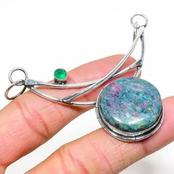 Рубиновый фуксит, диопсид драгоценный камень 925 стерлингового серебра ювелирное изделие кулон 2.60 I9a64