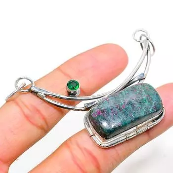 Рубиновый фуксит, диопсид драгоценный камень 925 стерлингового серебра ювелирное изделие кулон 2.36 w9u87