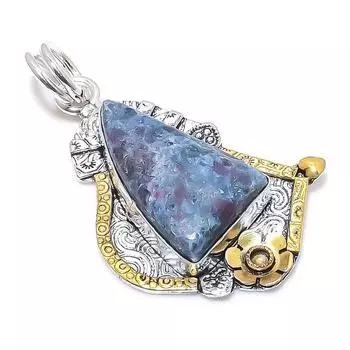 Рубиновый фуксит драгоценный камень 925 стерлингового серебра ювелирные изделия двухцветный кулон 2.17 A2s34