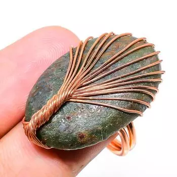 Рубиновый фуксит драгоценный камень ручная работа медная проволока обертка ювелирное кольцо размер 7 F2w83