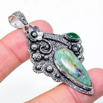 Рубиновый фуксит, изумрудный натуральный драгоценный камень, кулон ручной работы, 2,48 дюйма, A4D28