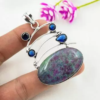 Рубиновый фуксит, кулон с черной шпинелью, кулон из стерлингового серебра 925 пробы, ювелирные изделия ручной работы с драгоценными камнями, подарки для жены, абсолютно новый кулон 2.48 Inches чёрный