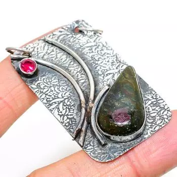 Рубиновый фуксит, розовый рубиллит драгоценный камень 925 стерлингового серебра кулон 2.36 Y3E50
