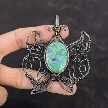 Рубиновый фукситовый кулон, медная проволока, обернутая кулоном, медные украшения ручной работы, подвеска с бабочкой, драгоценным камнем, обернутая проволокой, ювелирные изделия, подарки на годовщину