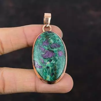 Рубиновый фукситовый кулон Медный кулон Высококачественные ювелирные изделия из драгоценных камней Кулон ручной работы Античный медный ювелирный кулон для женщин Подарок на помолвку