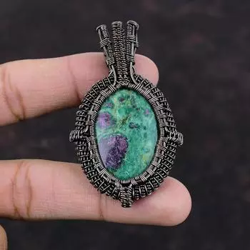 Рубиновый фукситовый медный кулон Медная проволока, обернутая кулоном Рубиновые фукситовые украшения Ювелирные изделия ручной работы Подвеска из драгоценного камня Подарок для него Удивительные медные украшения