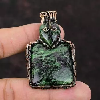 Рубиновый кулон с цоизитом, кулон, обернутый медной проволокой, антикварный кулон ручной работы, ювелирные изделия с рубином цоизита, кулон с проволочной обмоткой, драгоценный камень, медные украшения