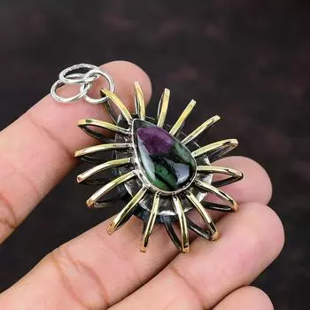 Рубиновый кулон с цоизитом, ювелирные изделия в виде клетки, подвеска из стерлингового серебра 925 пробы, позолоченный кулон 18 карат, драгоценный камень, ювелирное изделие ручной работы, подарок для мамы, удивительный кулон