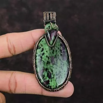 Рубиновый кулон с зоизитом, медная проволока, кулон, ювелирные изделия ручной работы, кулон с натуральным драгоценным камнем, рубиновый цоизит, медный ювелирный кулон для женщин