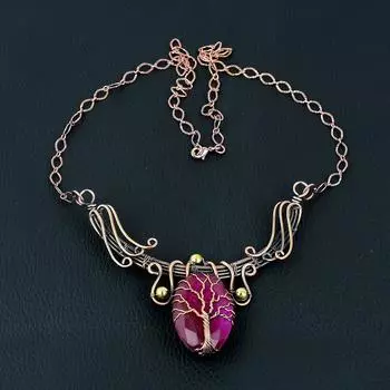 Рубиновый лабораторный драгоценный камень ручной работы из чистой медной проволоки, ювелирное ожерелье для женщин 18 Inches розовый