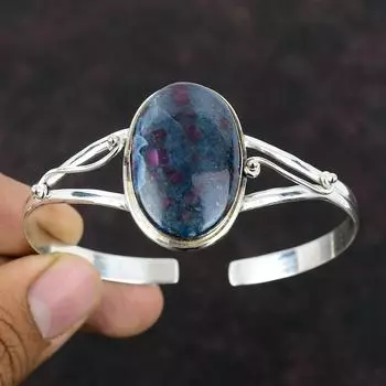 Рубиновый синий кианитовый браслет, браслет из высококачественного драгоценного камня, стерлинговое серебро 925 пробы, браслет-манжета, регулируемый браслет, ювелирные изделия ручной работы, подарок для женщин Adjustable