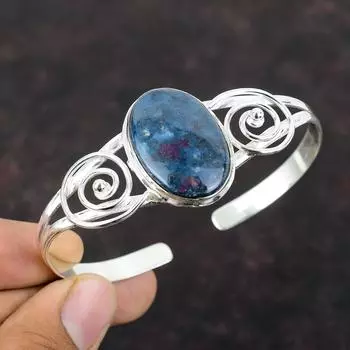 Рубиновый синий кианитовый браслет из стерлингового серебра 925 пробы Браслет-манжета Высокое качество Браслет из драгоценных камней Регулируемый браслет Ювелирные изделия ручной работы Подарок для мамы Adjustable