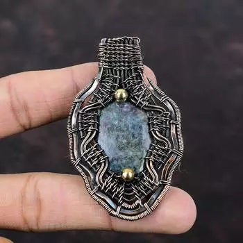 Рубиновый синий кианитовый кулон, медная проволока, обернутая драгоценным камнем, ювелирные изделия из медной проволоки, кулон ручной работы, упаковка ювелирных изделий, женский специальный подарок