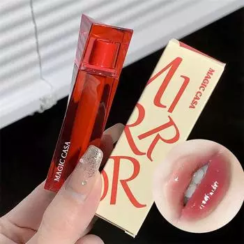 Рубиновый зеркальный блеск для губ, не легко выцветает, быстрая пленка, прозрачный стеклянный блеск для губ с блестками, сексуальная помада 01#