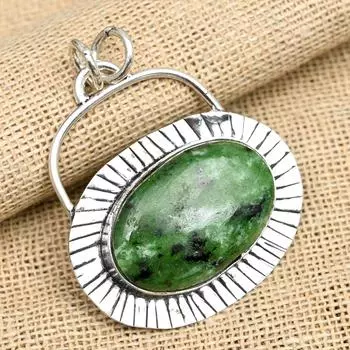 Рубиновый зоизитовый драгоценный камень ручной работы из стерлингового серебра 925 пробы, ювелирный кулон для свадебного подарка