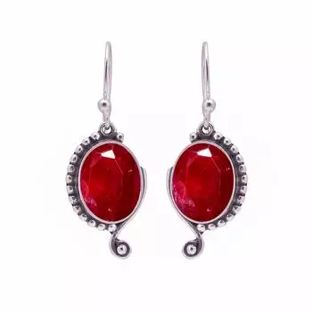 Ruby - Dyed Quartz 925 Sterling Silver Earring V8920, Red Earring, Oval Earring, Valentin s Day Gift, Gift For Her, Birthday Gift, Handmade Jewelry, S