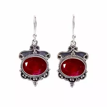 Ruby - Dyed Quartz 925 Sterling Silver Earring V628, Red Earring, Oval Earring, Valentin s Day Gift, Gift For Her, Birthday Gift, Handmade Jewelry, Si