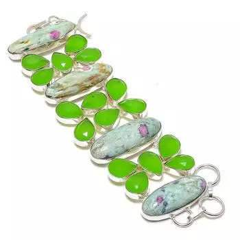 Ruby Fuchsite, Chalcedony Handmade 925 Sterling Silver Bracelet 7-8 F6N76