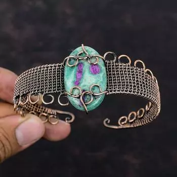 Ruby Fuchsite Copper Bangle Copper Wire Wrapped Jewelry Handmade Adjustable Cuff Bracelet Gemstone Bangle For Gift Copper Wire Wrap Bangle