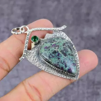 Ruby Fuchsite,Diopside Lab-Created Handmade 925 Sterling Silver Pendant 2 I5Z43