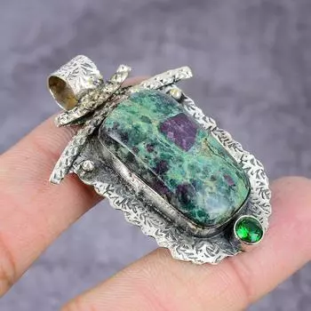 Подвеска из серебра 925 пробы с рубиновым фукситом и диопсидом, созданная в лаборатории, 2 дюйма P2j70