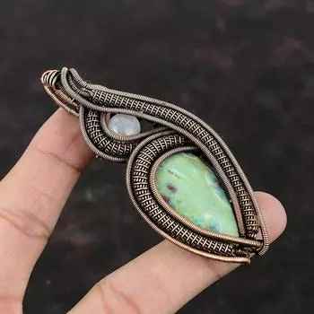 Ruby Fuchsite Gemstone Pendant Copper Wire Wrapped Pendant Handmade Designer Jewelry Rainbow Moonstone Pendant For Gift Copper Wire Jewelry