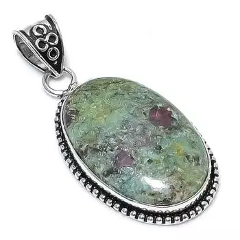 Ruby Fuchsite Lab-Created Handmade 925 Sterling Silver Pendant 2.32 V7y31