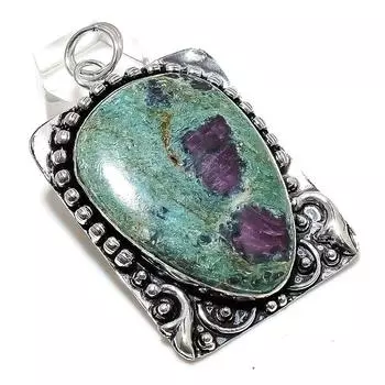 Ruby Fuchsite Lab-Created Handmade 925 Sterling Silver Pendant 2.64 t7H47