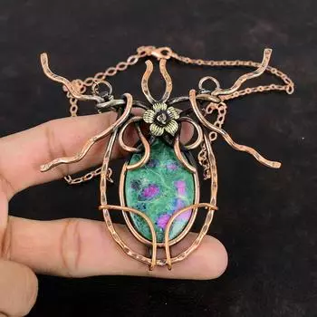 Ruby Fuchsite Necklace Copper Wire Wrapped Necklace Adjustable Chain Necklace Handmade Copper Jewelry Natural Gemstone Necklace Gift For Mom